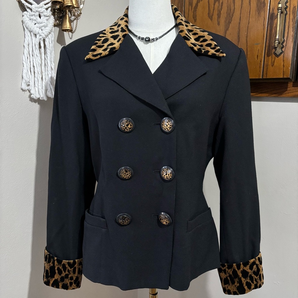 Georgiou Blazer Black Leopard Print Size 12 80s Vtg